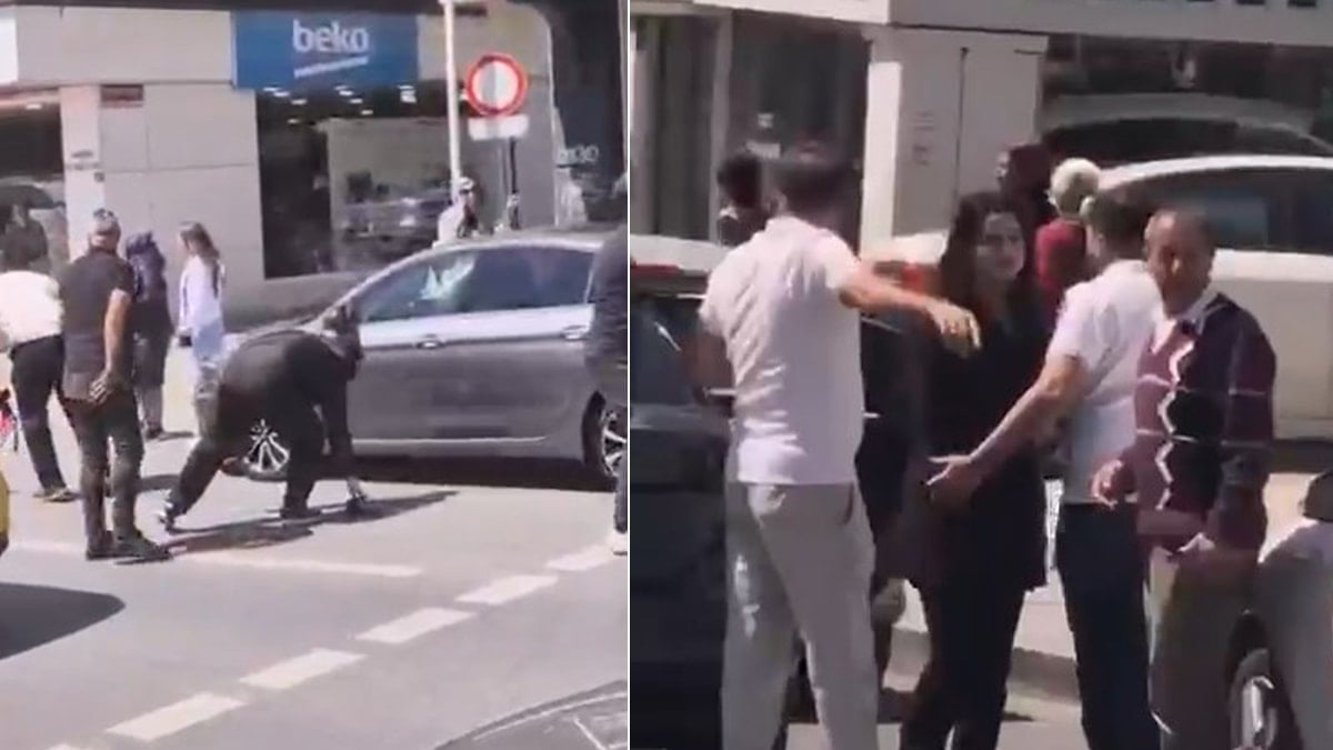 Sürücüler tekme tokat birbirine girdi! O anlar kamerada