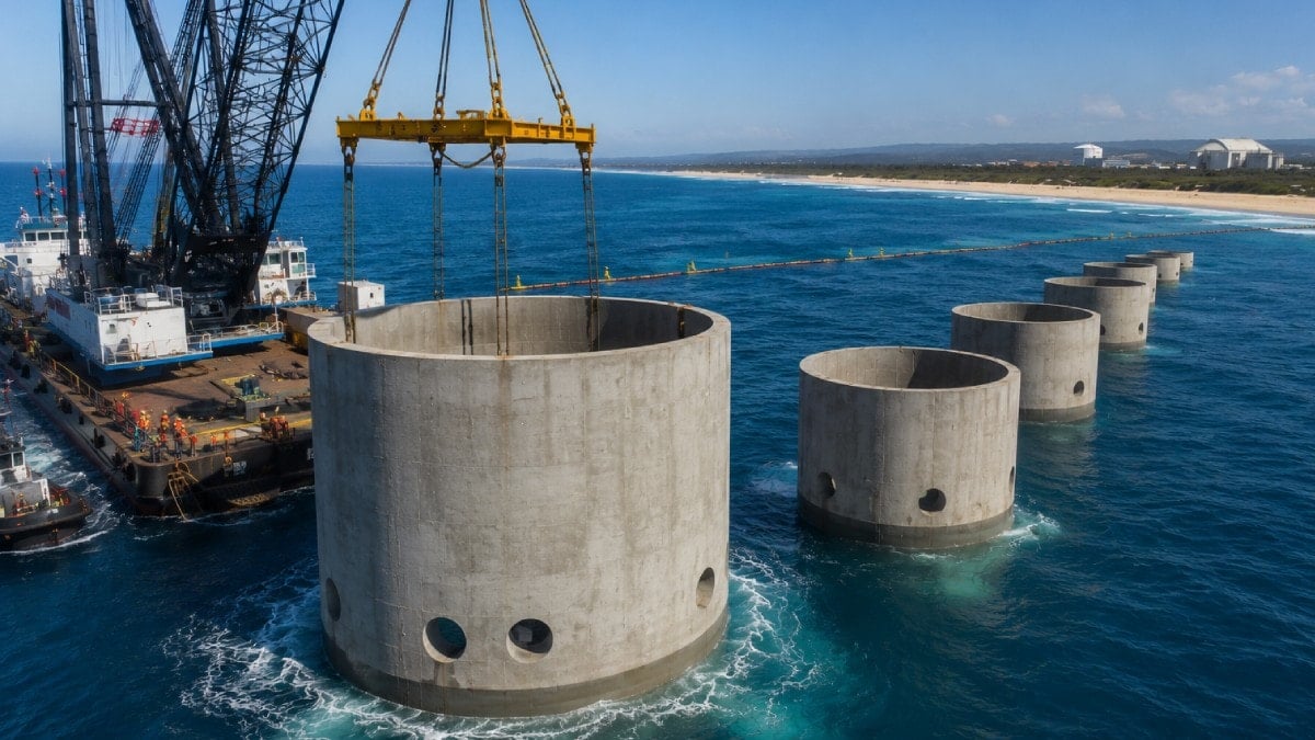 Dev beton bloklar tek tek suya indirildi: Deniz suyundan günde 30 milyon litre içme suyu üretilecek