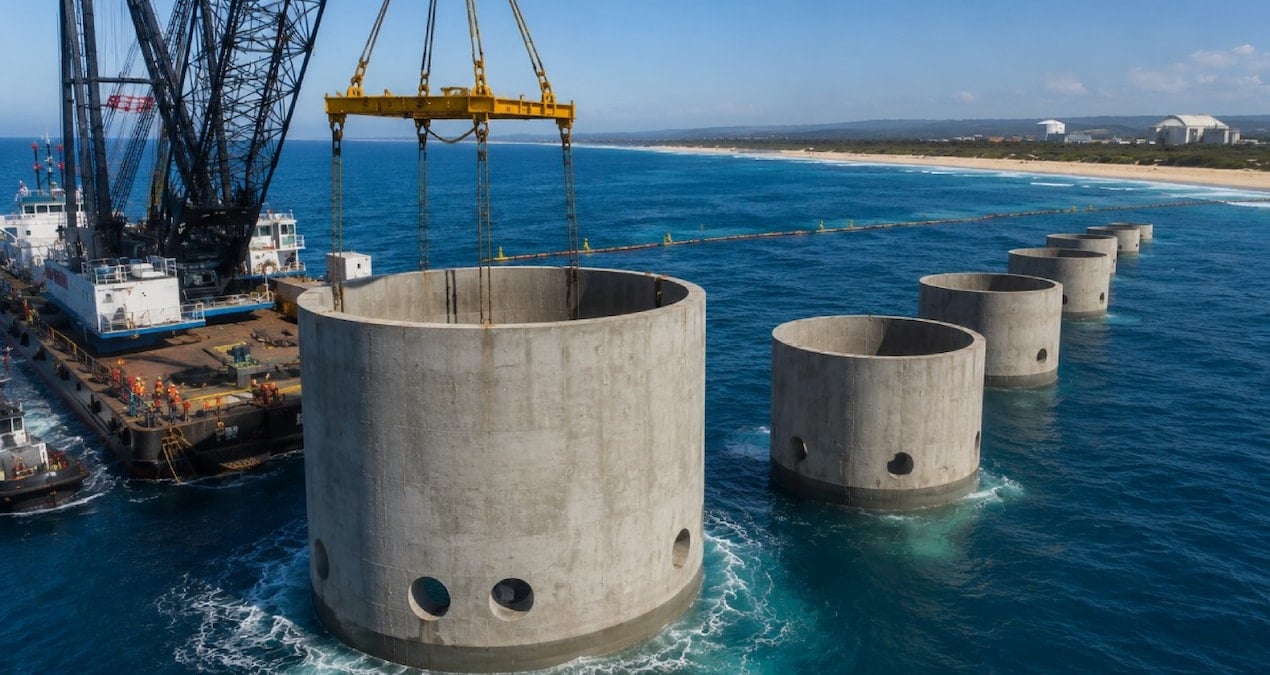 Dev beton bloklar tek tek suya indirildi: Deniz suyundan günde 30 milyon litre içme suyu üretilecek