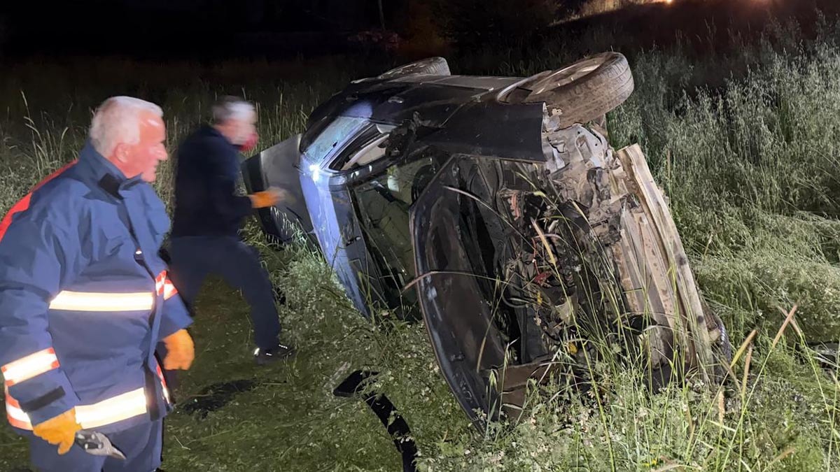 Domuza çarpan otomobil şarampolden yuvarlandı