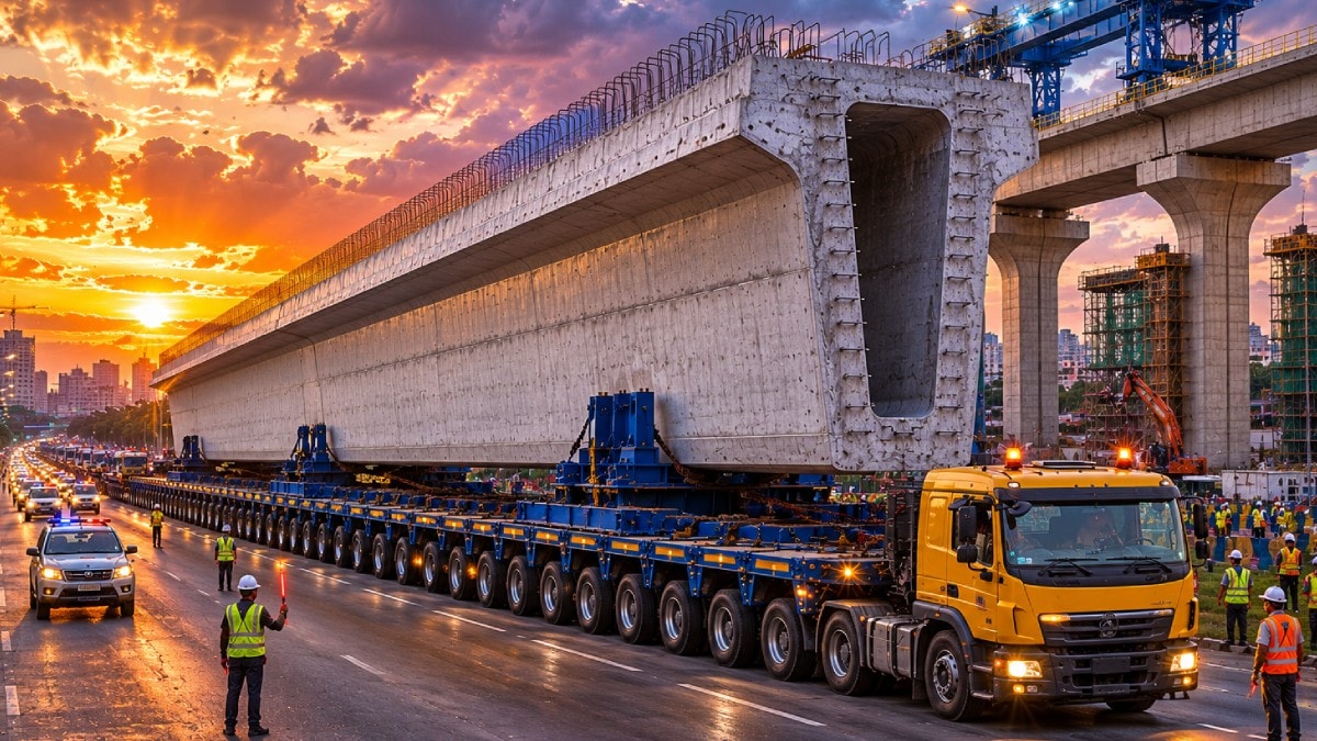 120 tonluk dev beton kirişler parça parça taşınıyor: Şehrin ulaşımı tamamen değişecek