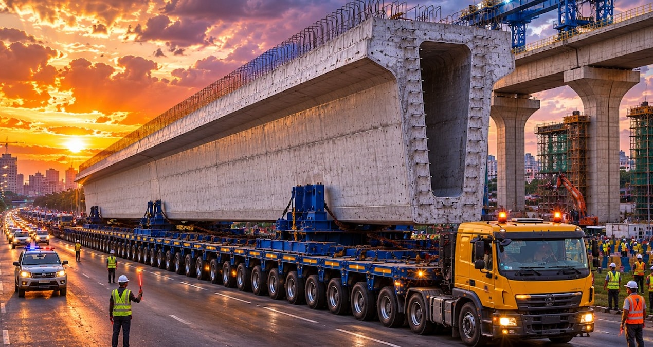 120 tonluk dev beton kirişler parça parça taşınıyor: Şehrin ulaşımı tamamen değişecek