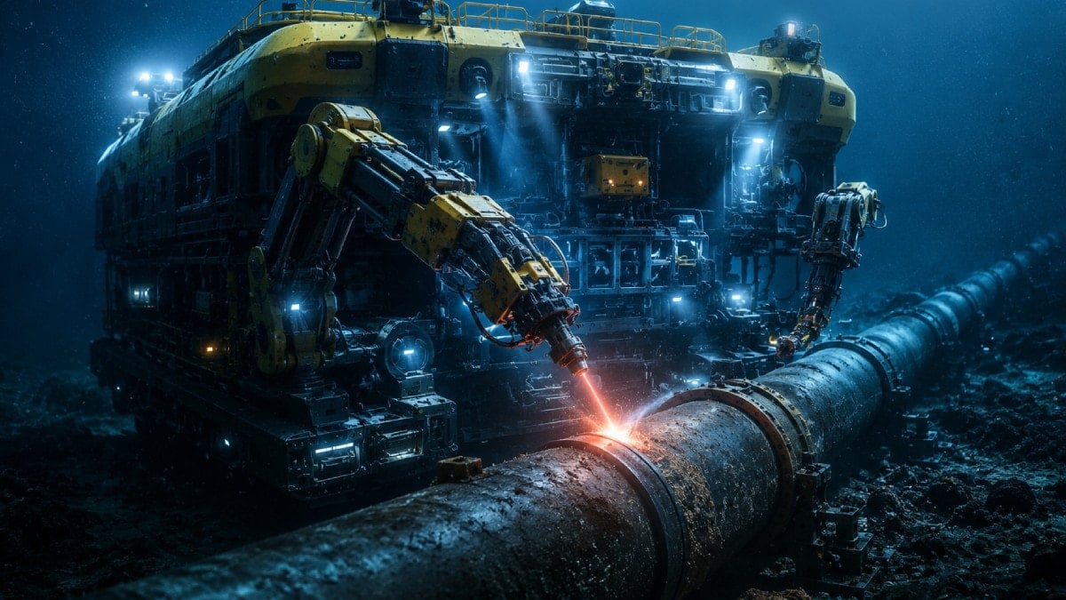 Lazer destekli dev robot deniz tabanındaki arızaları tek tek buluyor