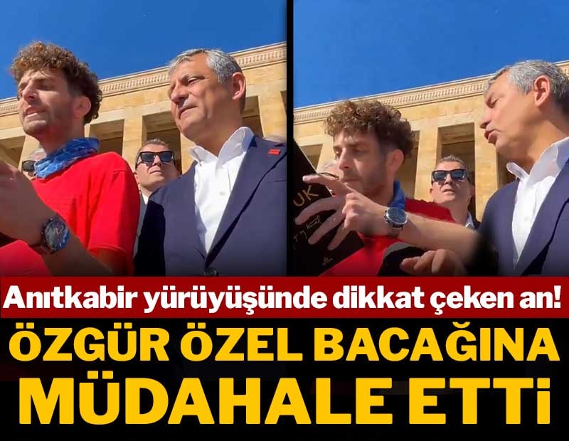 Anıtkabir yürüyüşünde dikkat çeken an! Özgür Özel bacağına müdahale etti