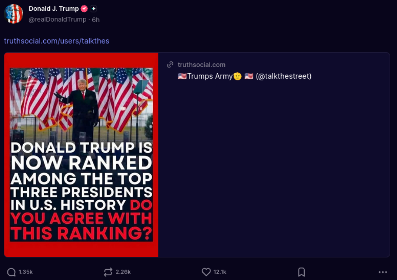 Fotoğrafta: Trump tüm zamanların en iyi 3 başkanı arasında