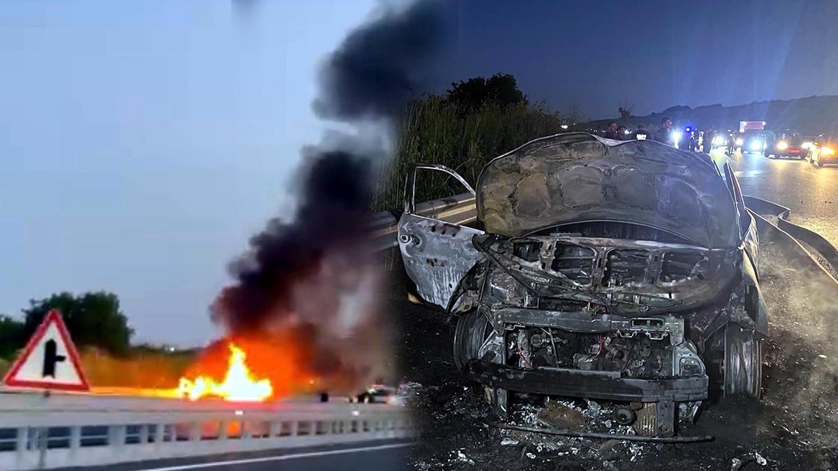Seyir halindeki araç cayır cayır yandı