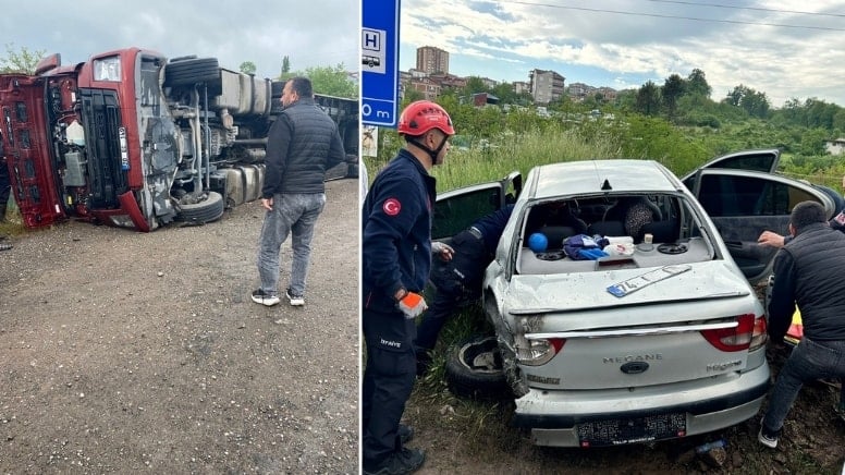 Facianın eşiğinden dönüldü! Kontrolden çıkan tır, otomobile çarptı; 6 yaralı
