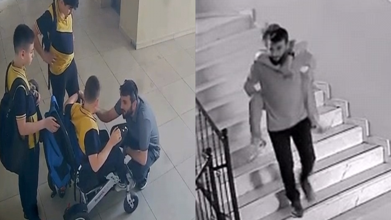 Müdür yardımcısı bedensel engelli öğrencisini sırtında taşıdı! Duygusal anlar kamerada