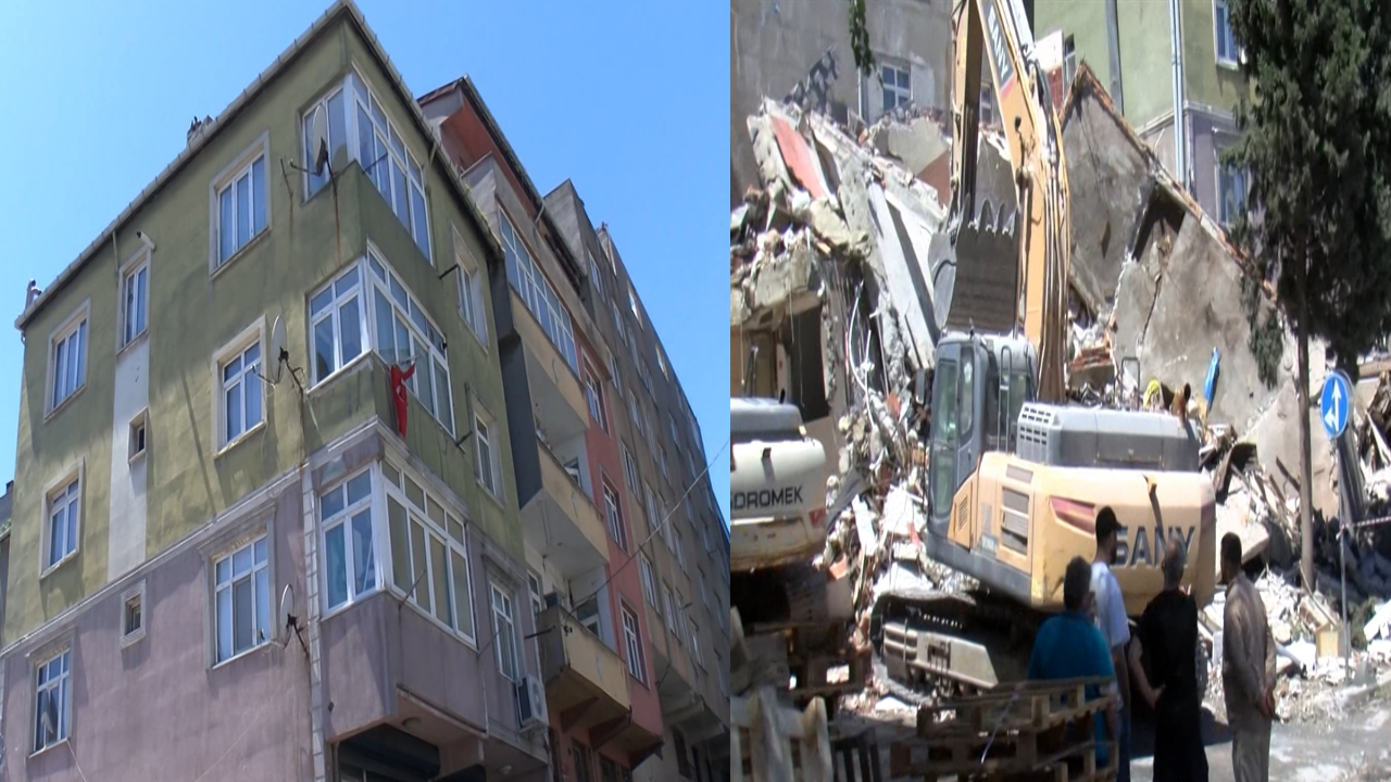 Yıkımı yapılan bina, bitişiğindeki binanın üzerine çöktü;! Kıl payı Kurtuldular