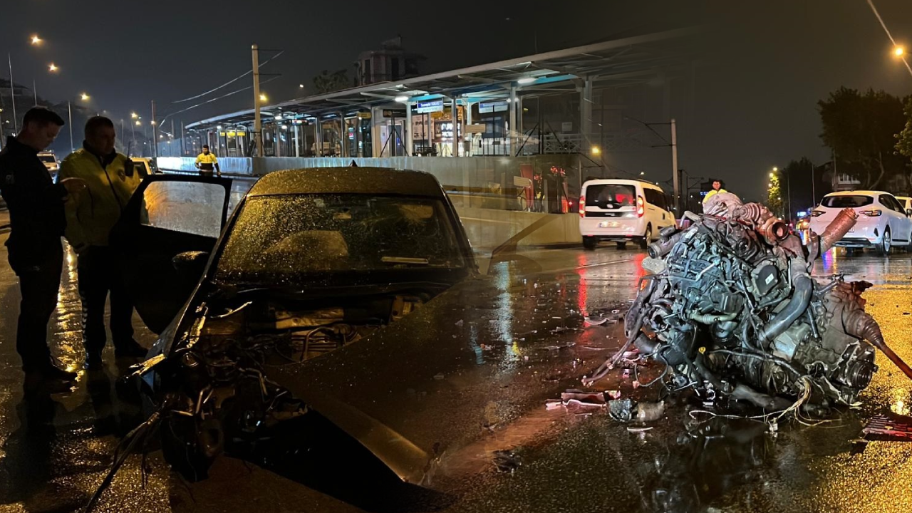 Bursa'da feci kaza! Otomobilin motoru koparak savruldu, 2 kişi yaralandı
