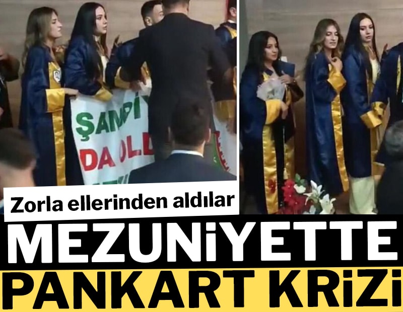 Mezuniyette pankart krizi: Öğrencilerin elinden alındı