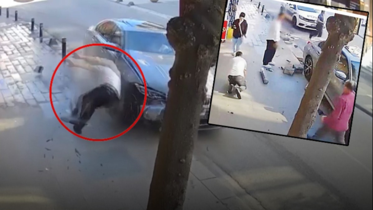 Kaldırımda yürüyen yayaya çarpıp uçurdu, inip aracının hasar