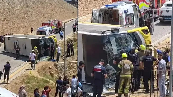 Kontrolden çıkan halk otobüsü devrildi...
