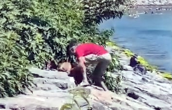 Çocukların çaresiz bakışları arasında köpeğe işkence