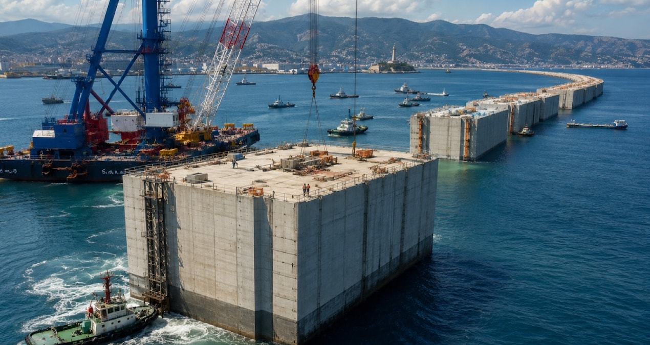 67 metrelik dev beton bloklar tek tek denize indiriliyor