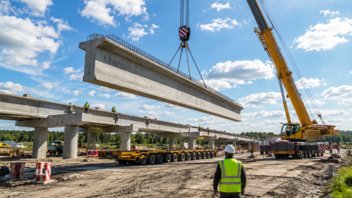 60 tonluk beton kirişleri bir gün içinde tek tek yerleştirdiler