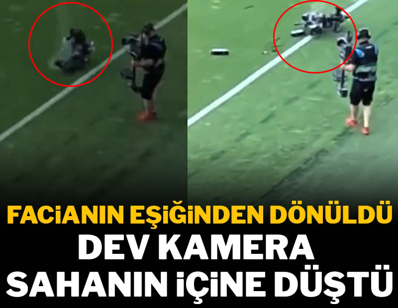Maç sırasında felaketin eşiğinden dönüldü! Dev kamera sahaya düştü