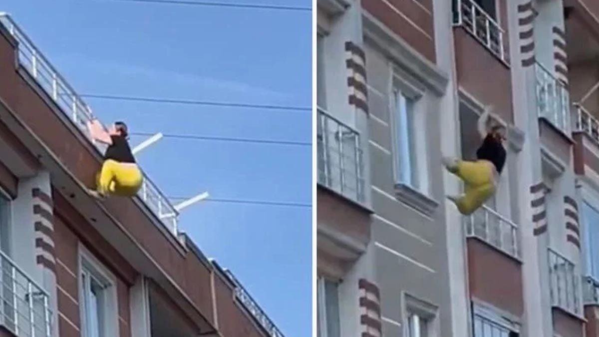 Genç kadının 4. kattan atladığı anlar saniye saniye görüntülendi
