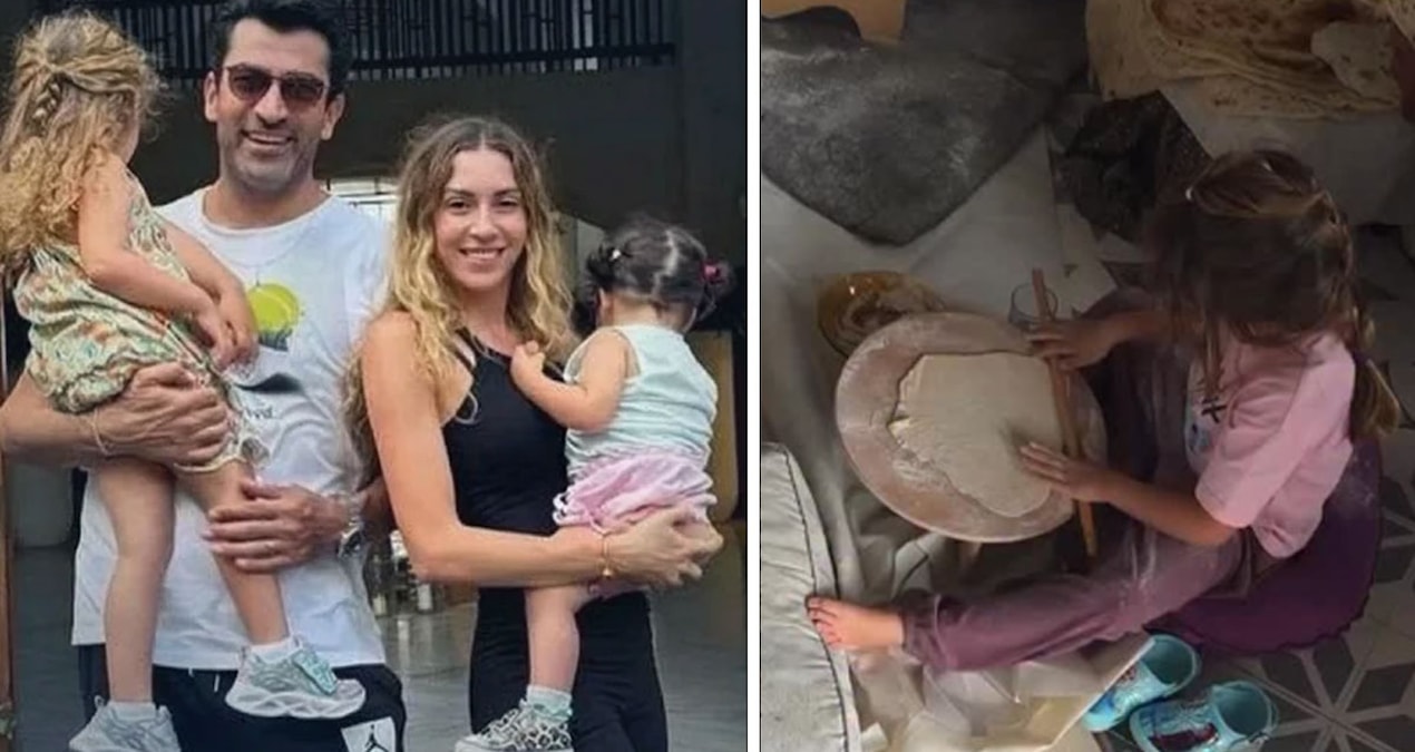 Sinem Kobal ve kızı köy hayatını deneyimledi: Minik Lalin merdaneyle yufka açtı