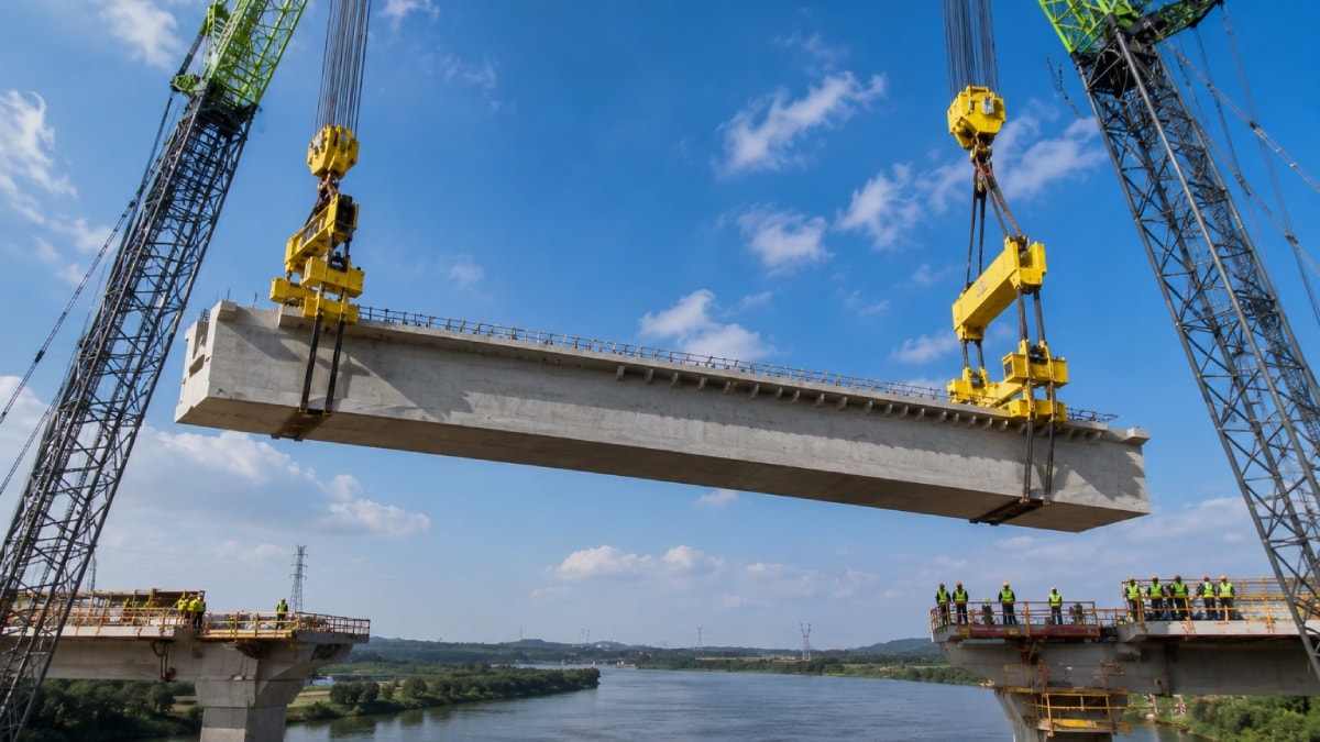 120 tonluk beton kirişler tek tek taşındı: Dev köprüyü 24 saatte inşa ettiler