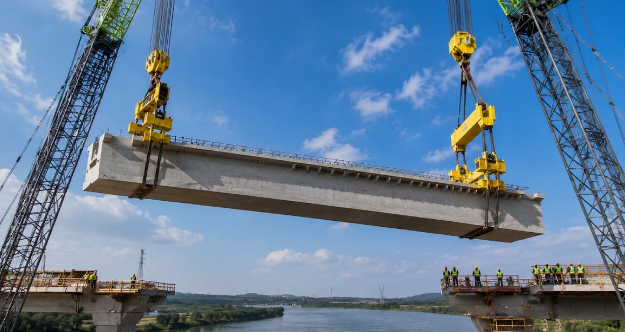 120 tonluk beton kirişler tek tek taşındı: Dev köprüyü 24 saatte inşa ettiler