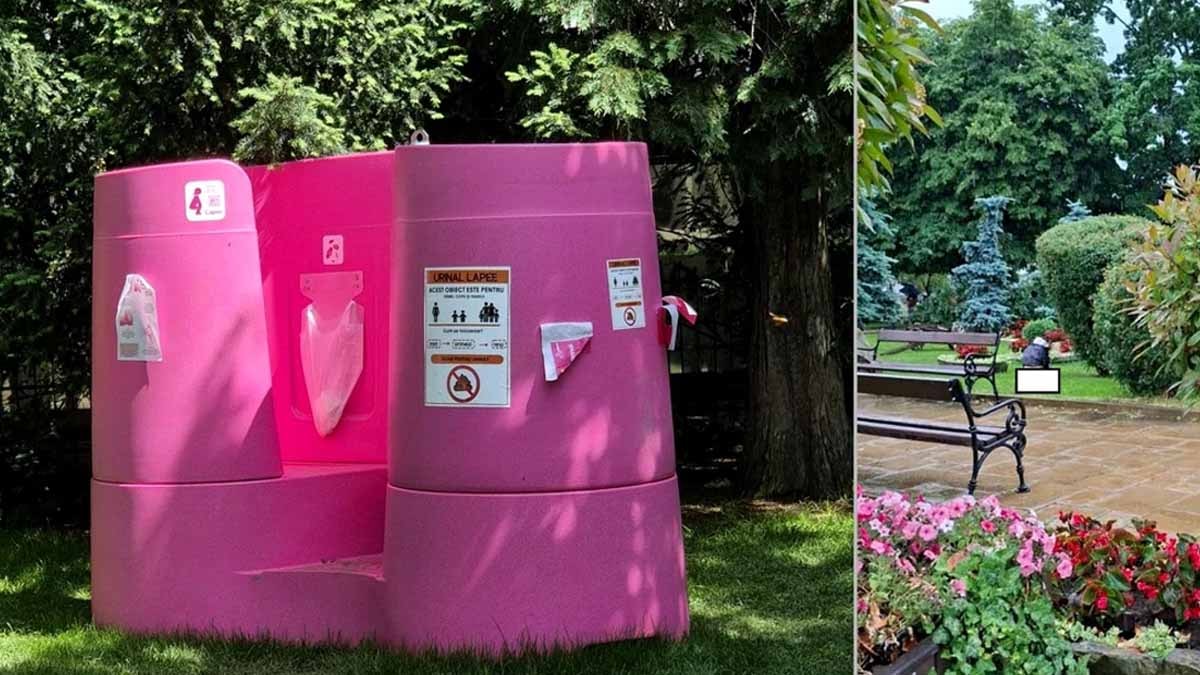 Parka koyulan pembe tuvalet şehri birbirine kattı
