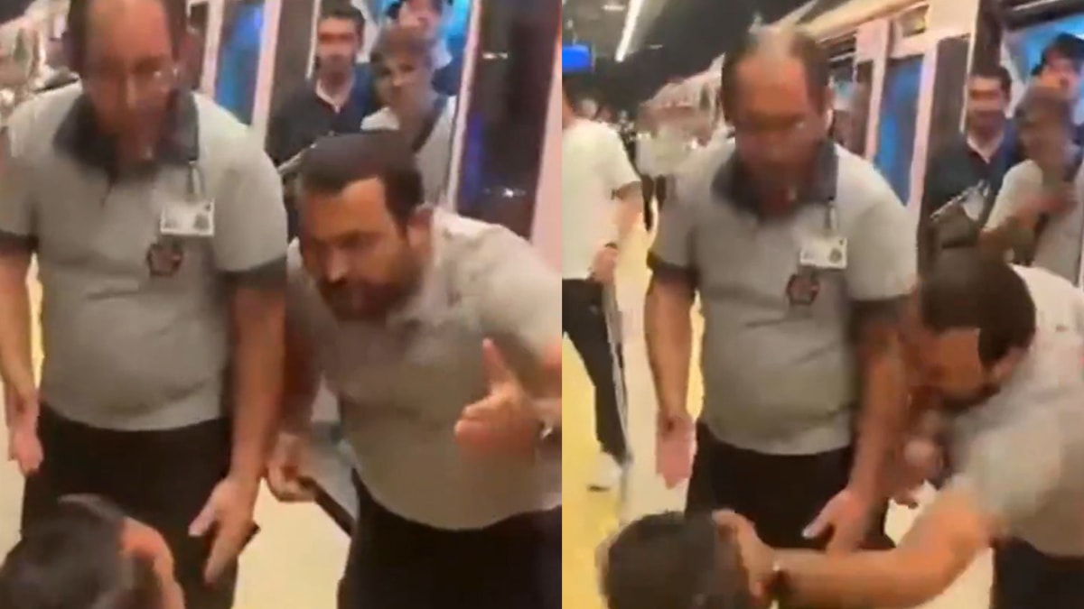 Kavganın arasında kalıp darbedilen temizlik görevlisinin attığı tokadın sesi istasyonda yankılandı