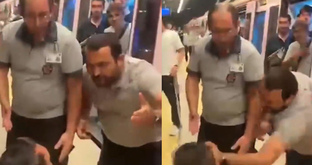 Kavganın arasında kalıp darbedilen temizlik görevlisinin attığı tokadın sesi istasyonda yankılandı
