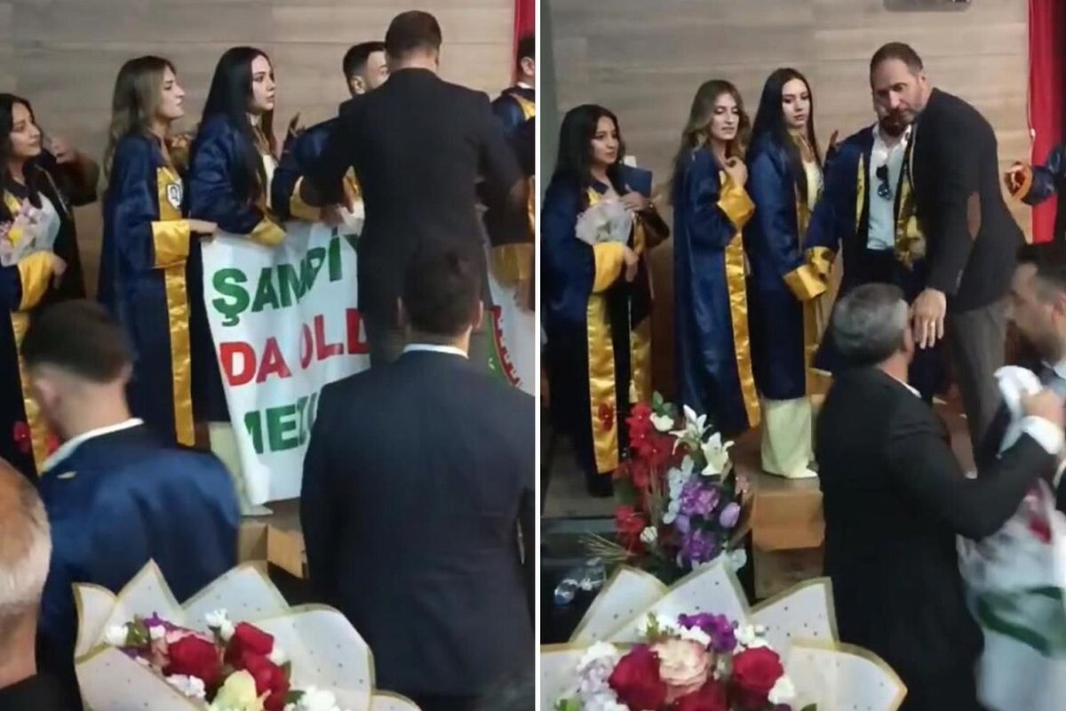 Mezuniyette pankart krizi: Öğrencilerin elinden alındı
