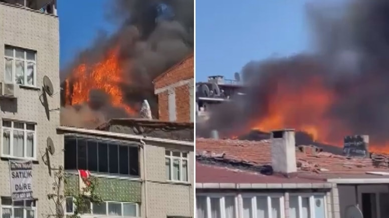 Sultangazi'de çatıda başlayan alevler mahalleyi sardı