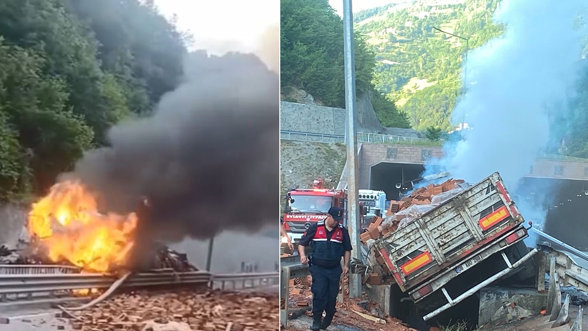 Tuğla yüklü kamyon yandı! Korkunç kazada şoför hayatını kaybetti