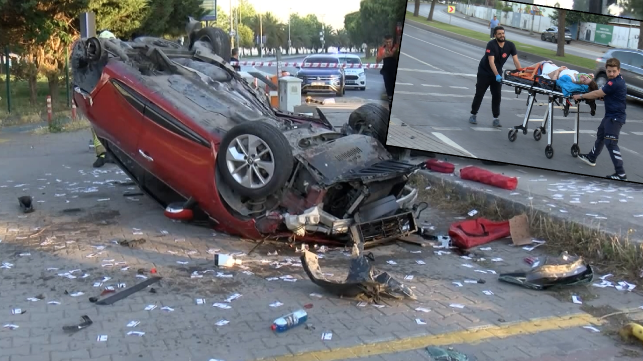 Kartal'da takla atan aracın sürücüsü yaralandı