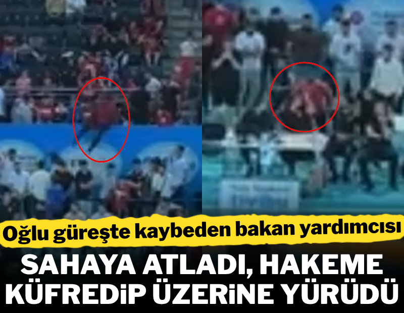 Oğlu güreşte kaybeden bakan yardımcısı sahaya atladı: Hakeme küfredip üzerine yürüdü!