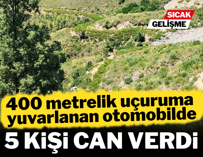 Uçuruma yuvarlanan otomobilde 5 kişi can verdi
