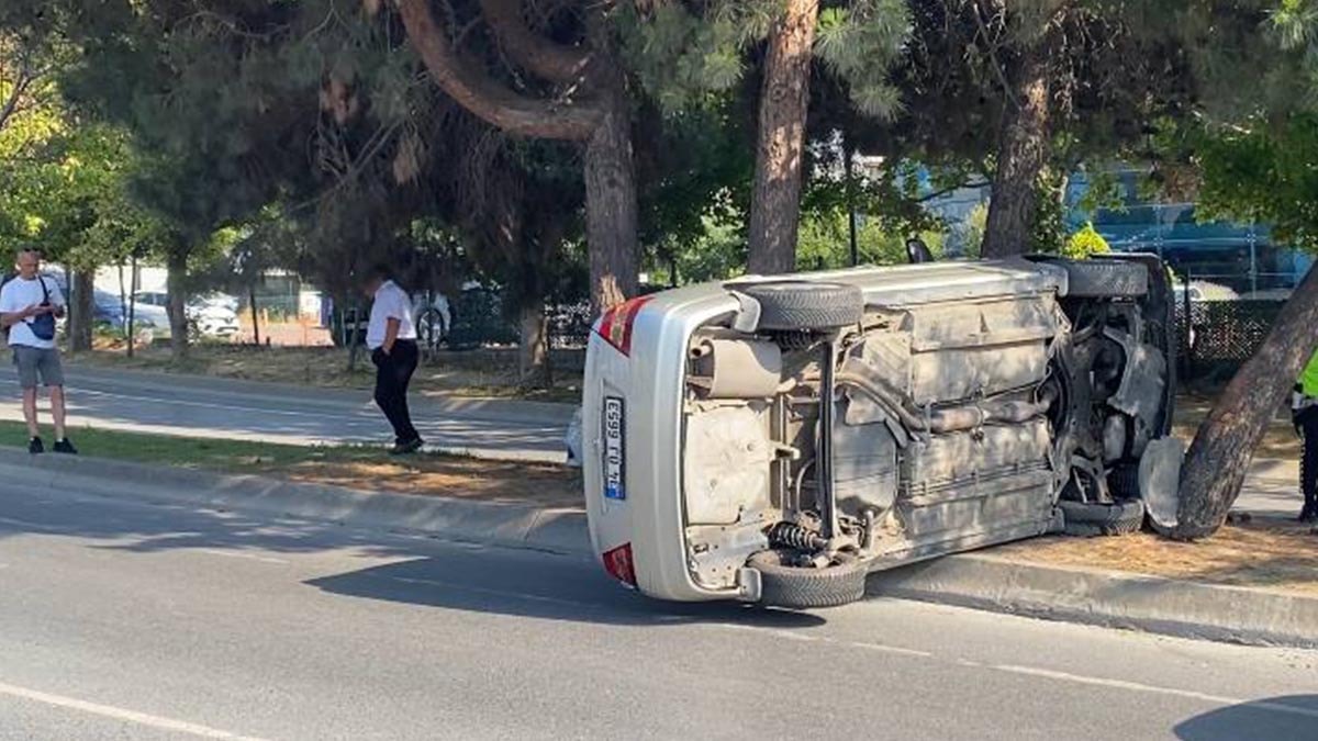 Otomobil ağaçlara çarpıp devrildi