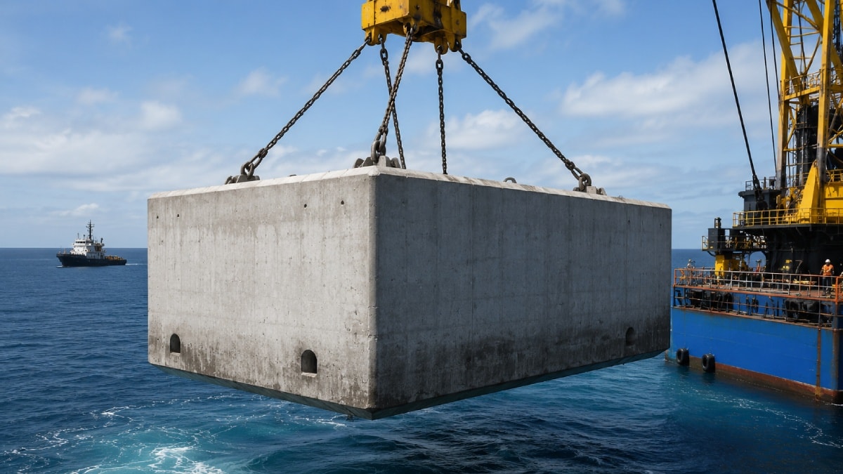 6 tonluk beton blokları tek tek denizin dibine bırakıyorlar
