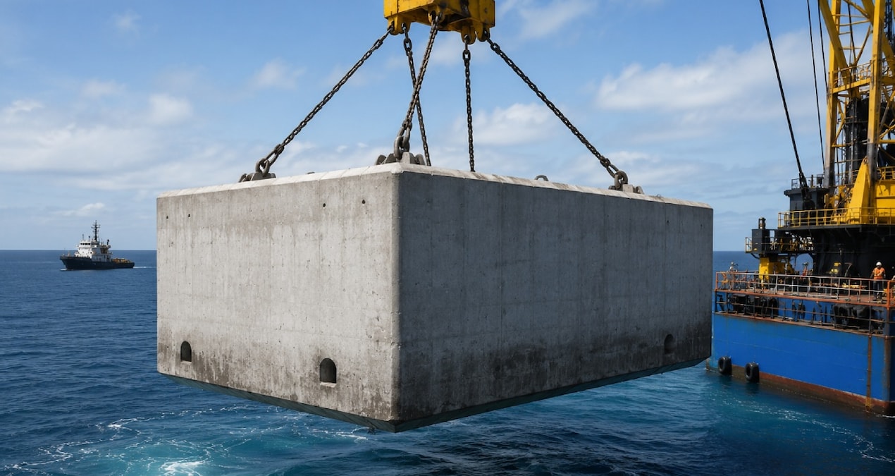6 tonluk beton blokları tek tek denizin dibine bırakıyorlar