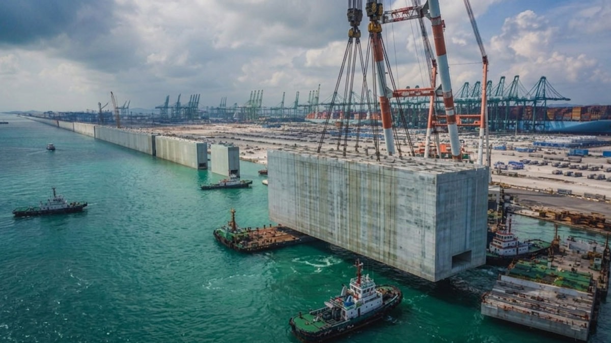 10 katlı bina yüksekliğindeki beton blokları denize attılar