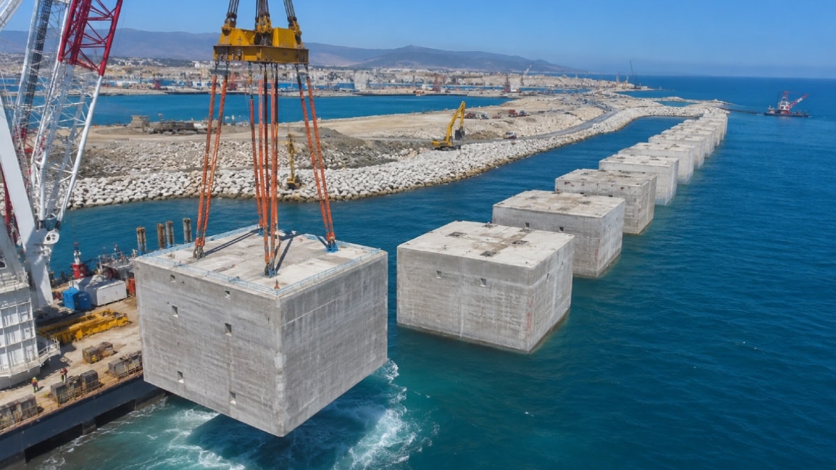 8 bin 500 tonluk dev beton bloklar tek tek denize indirildi