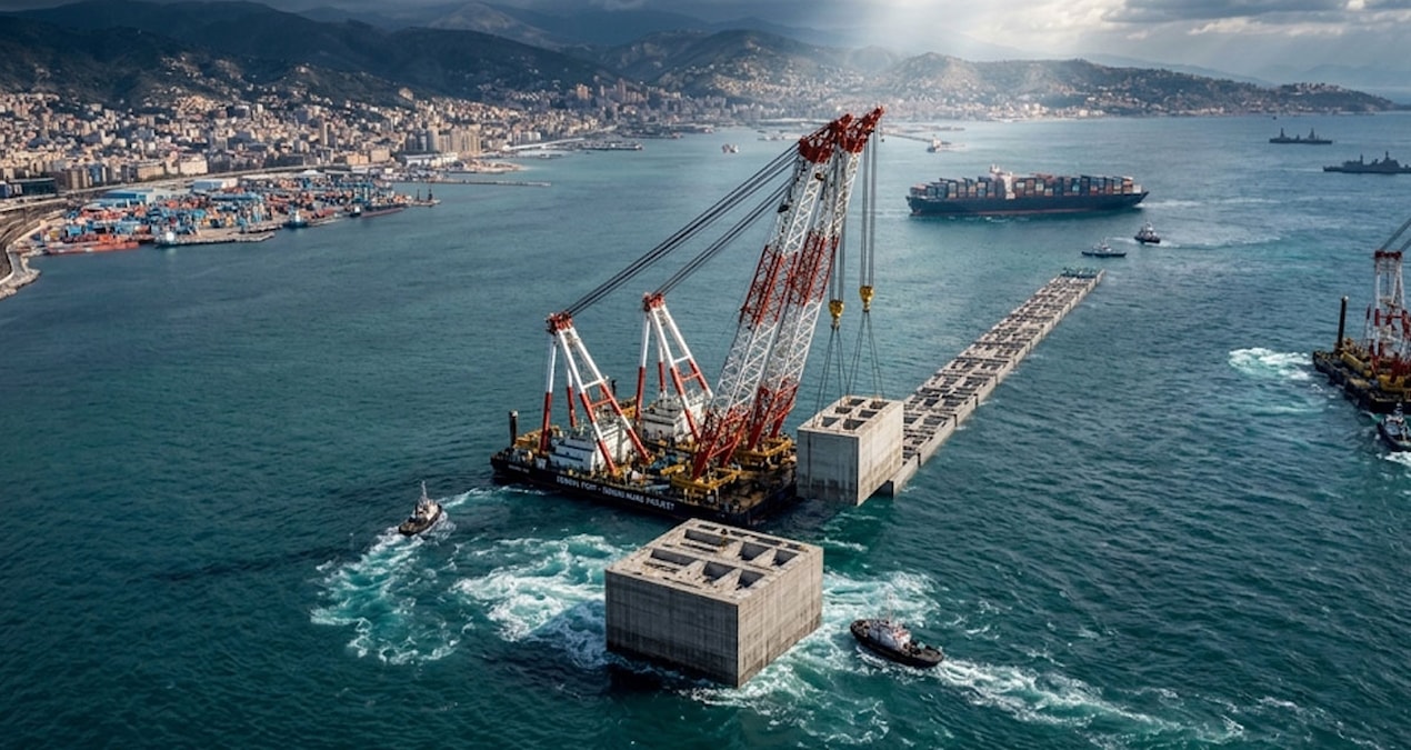 11 katlı apartman büyüklüğündeki beton bloklar denize batırıldı
