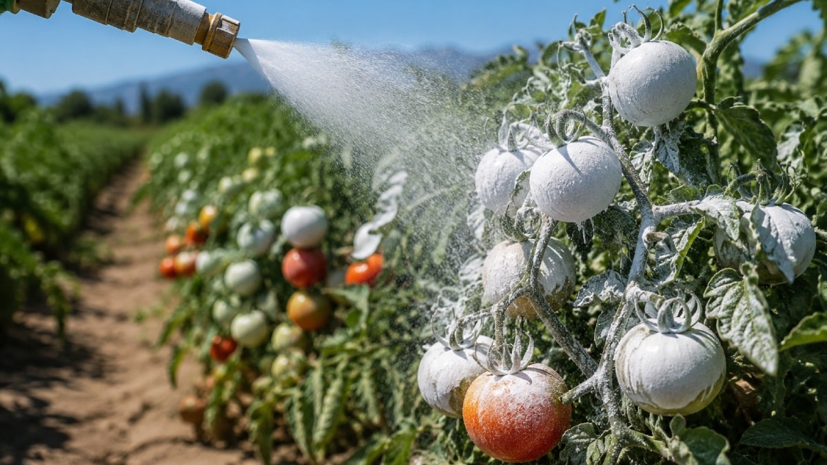 Domateslerin üzerine kil püskürtmeye başladılar