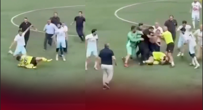 Skandal görüntüler! Hakemi tekme tokat dövdüler
