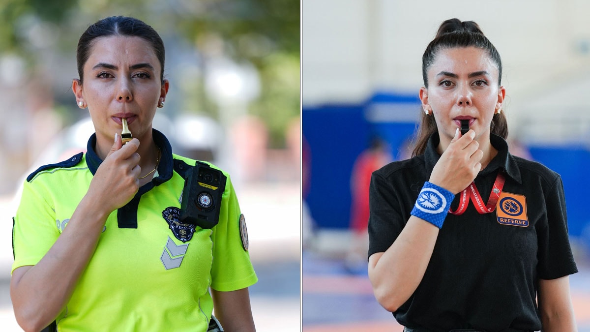 Hem minderde hem trafikte düdük çalıyor