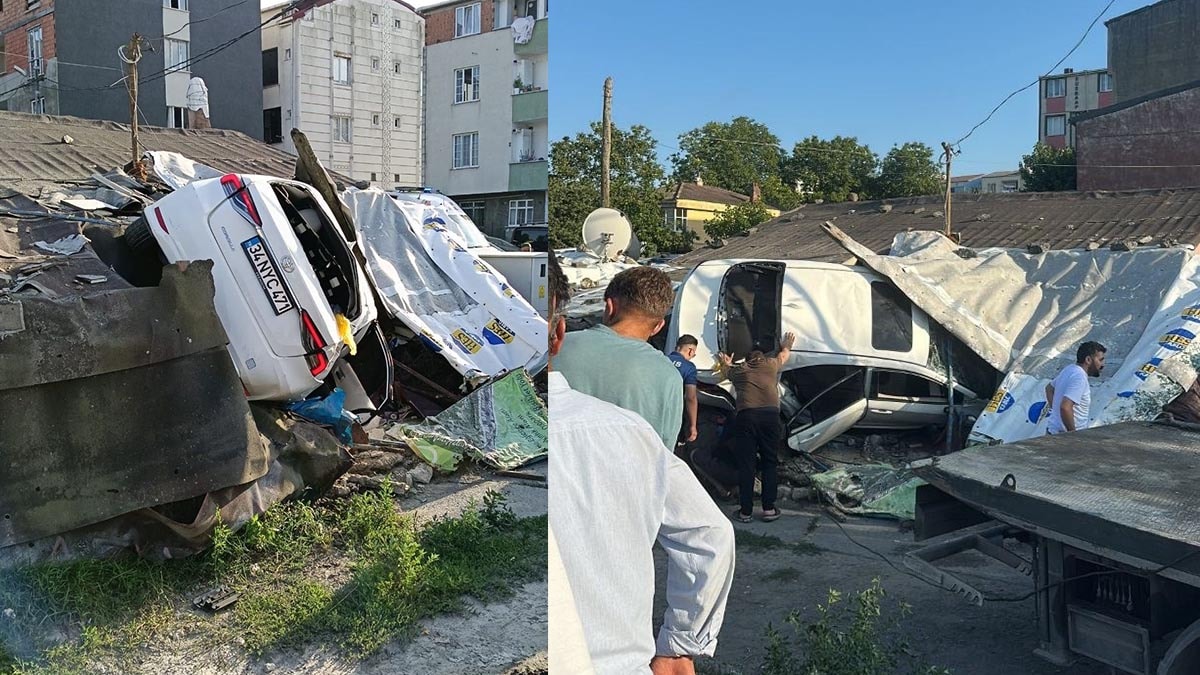 Arnavutköy'de otomobil gecekonduya çarptı
