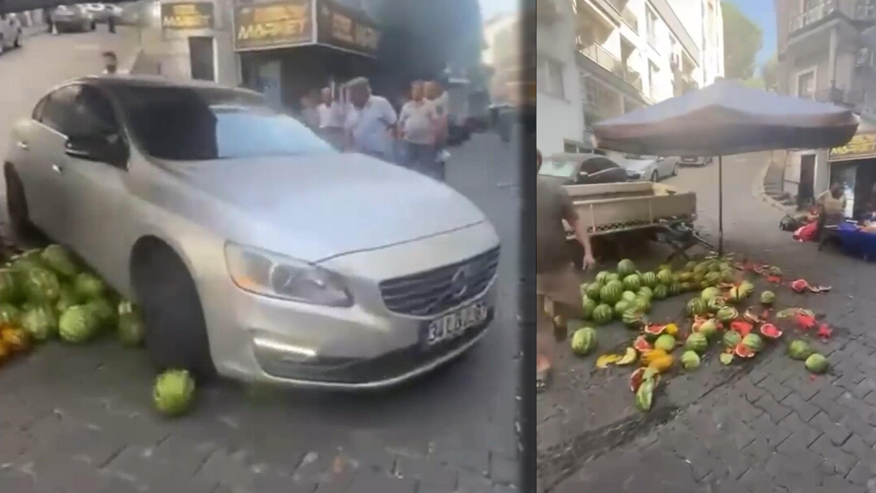 Tartıştığı esnafın karpuzlarını otomobiliyle ezdi!