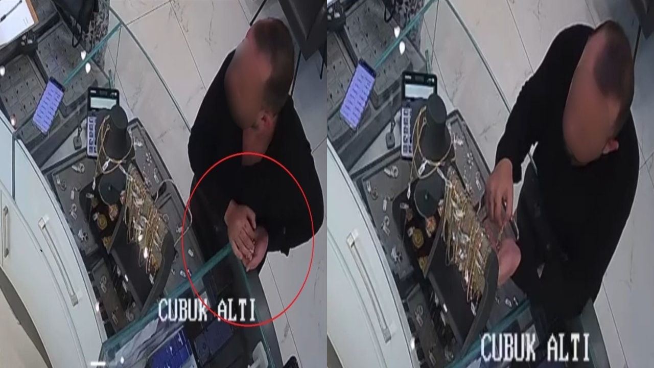 Kuyumcu dükkanında altın kolye hırsızlığı kamerada