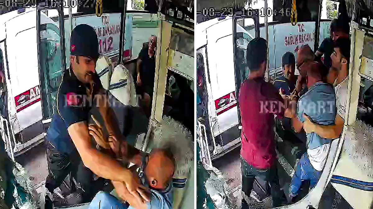 Ambulans şoförü otobüse daldı, şoföre saldırdı: Yolcular zor ayırdı