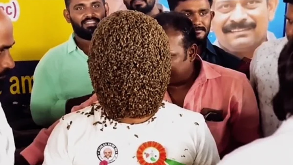 Yüzünü binlerce arıya kaptıran adam 5 saat hareketsiz kaldı