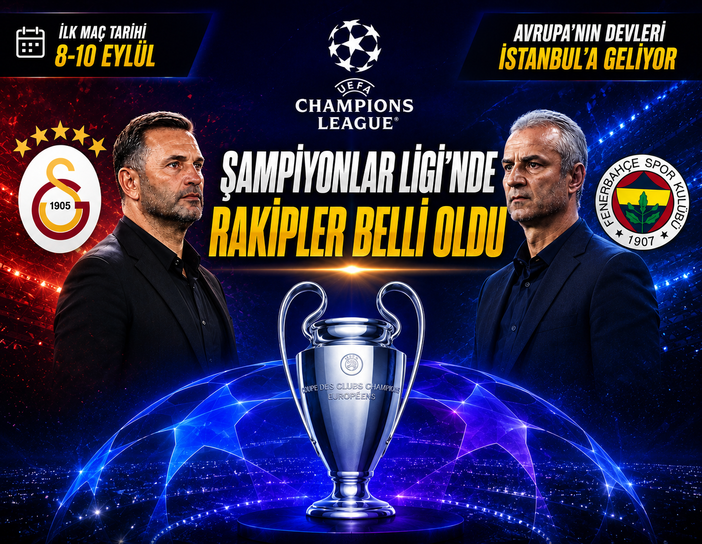 Galatasaray ve Fenerbahçe’nin Şampiyonlar Ligi’ndeki rakipleri belli oldu! Kura çekimi canlı yayın