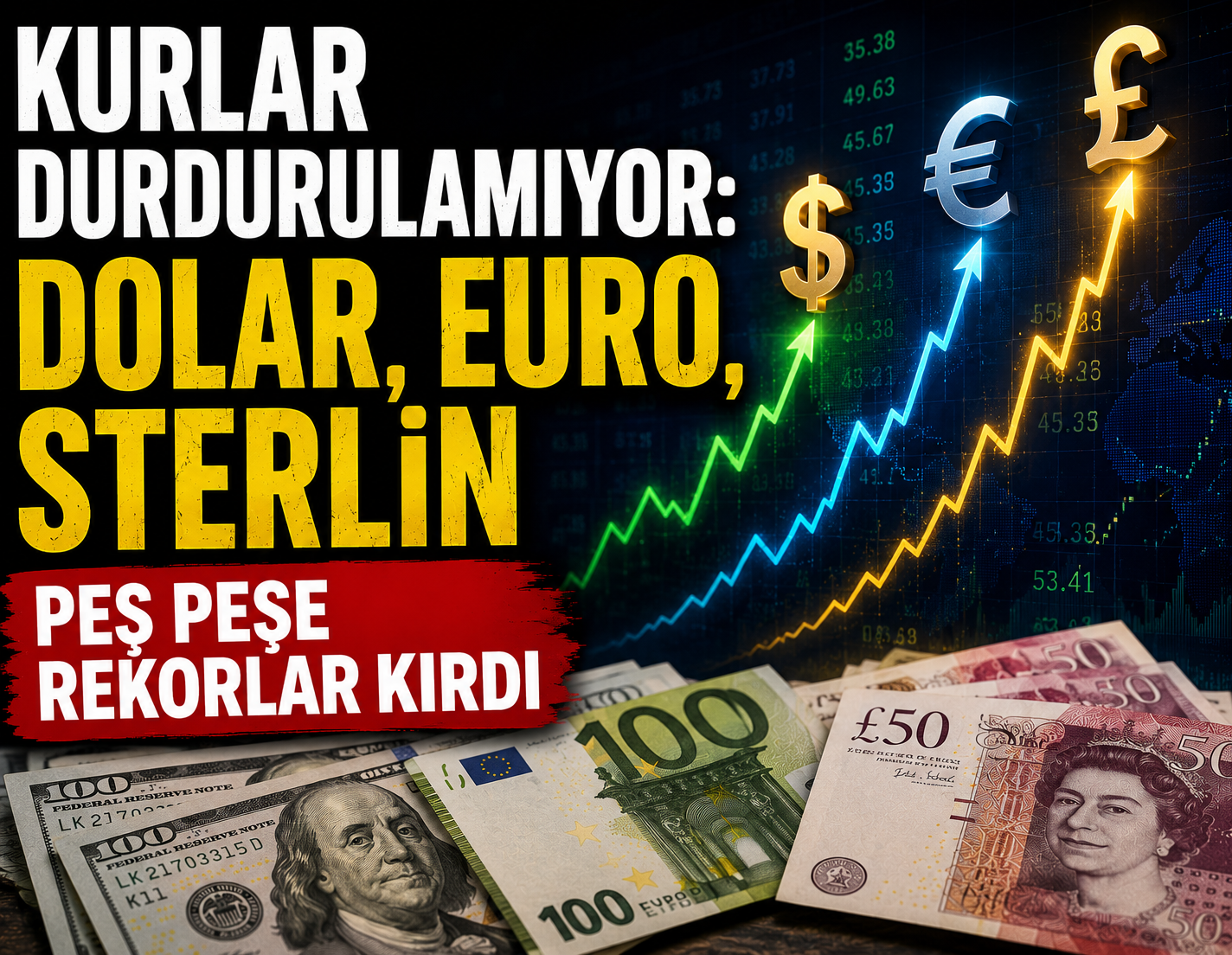 Kurlar durdurulamıyor: Dolar, euro, sterlin peş peşe rekorlar kırdı